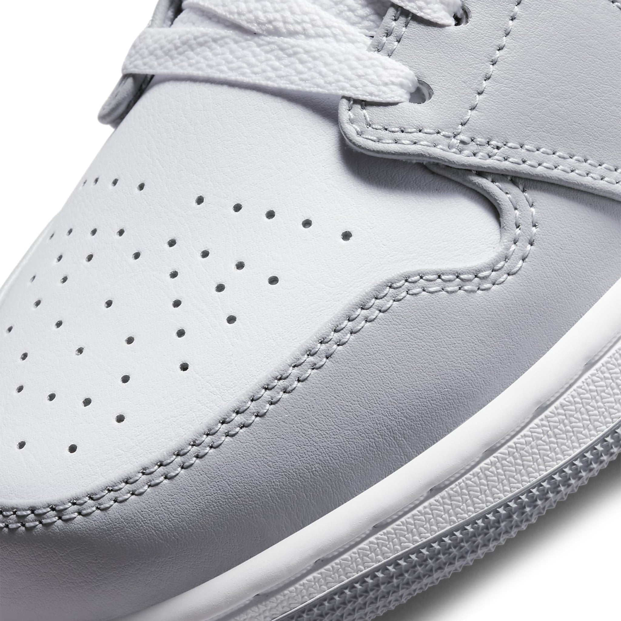 Toe box view of Air Jordan 1 Mid Light Smoke Grey Anthracite 554724-078